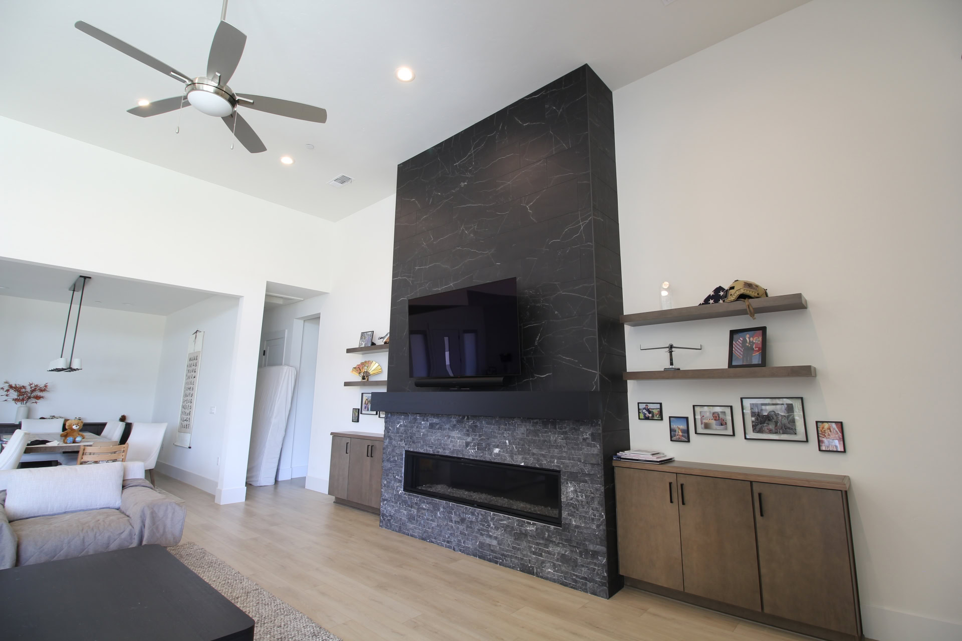 Granite Bay Ca. tile fireplace and entertainment center