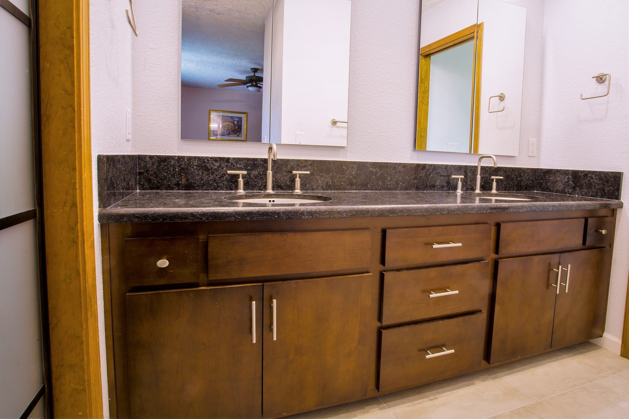 double vanity alder cabinets in van dyke brow