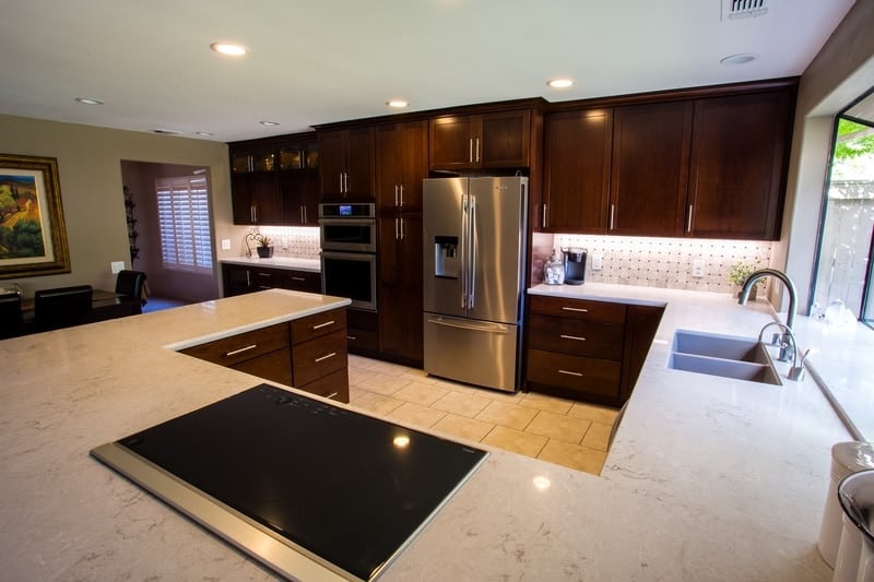 Kitchen with Kraftmaid cabinets and Caesarstone countertops