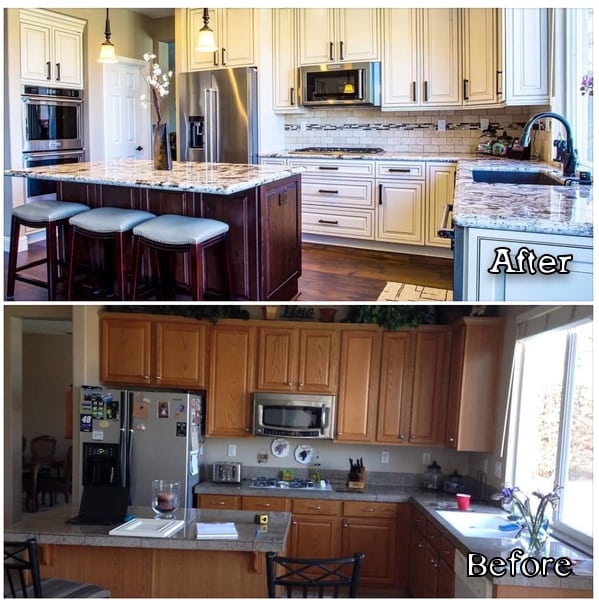 Before and After kitchen remodel with KraftMaid cabinets - Leslie Kate Photo