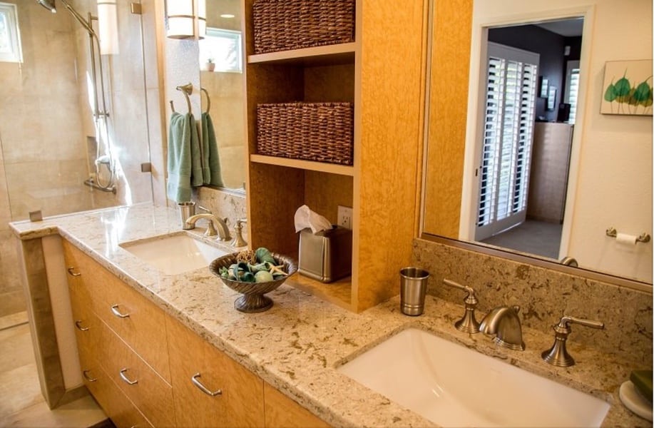 Vanity with open space cabinets - Leslie Kate photo