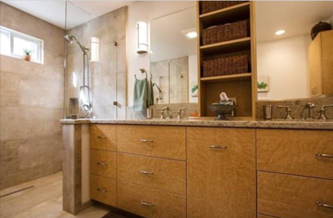 stunning bathroom with Windermere Cambria Quartz countertops