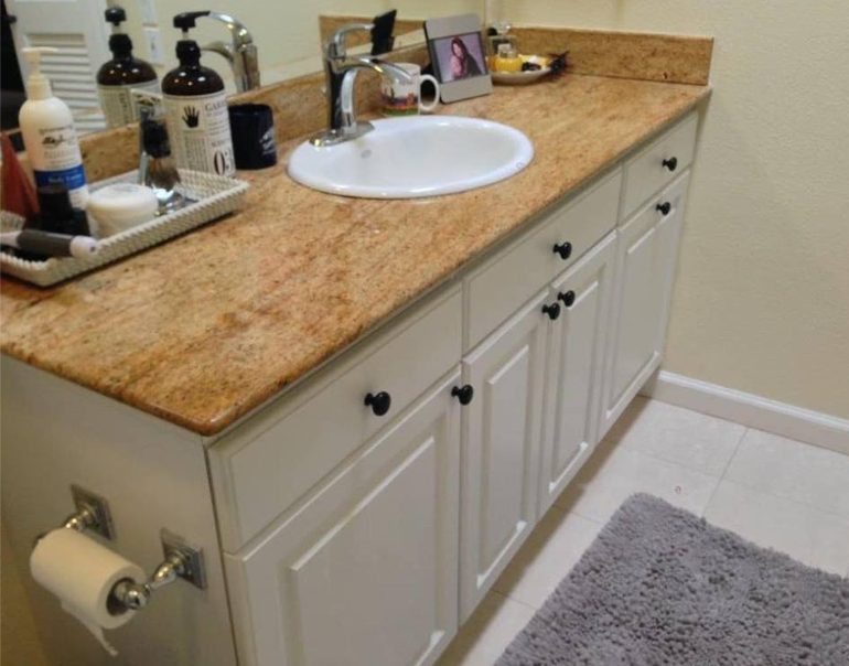 Old Bathroom Vanity Before picture Leslie Kate Photo