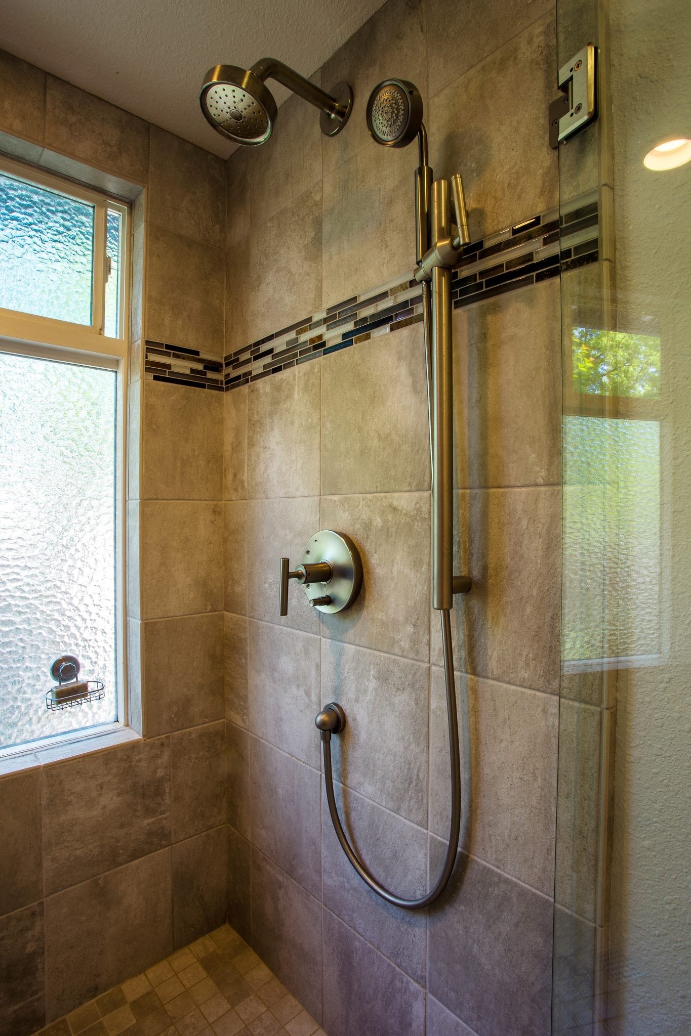 custom tile shower shower head view
