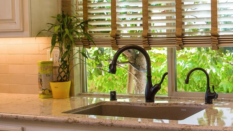 close up view of truffle colored sink