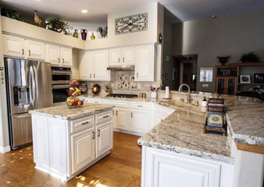 refaced with Kitchen Mart brand cabinets with a Bourdelle door style